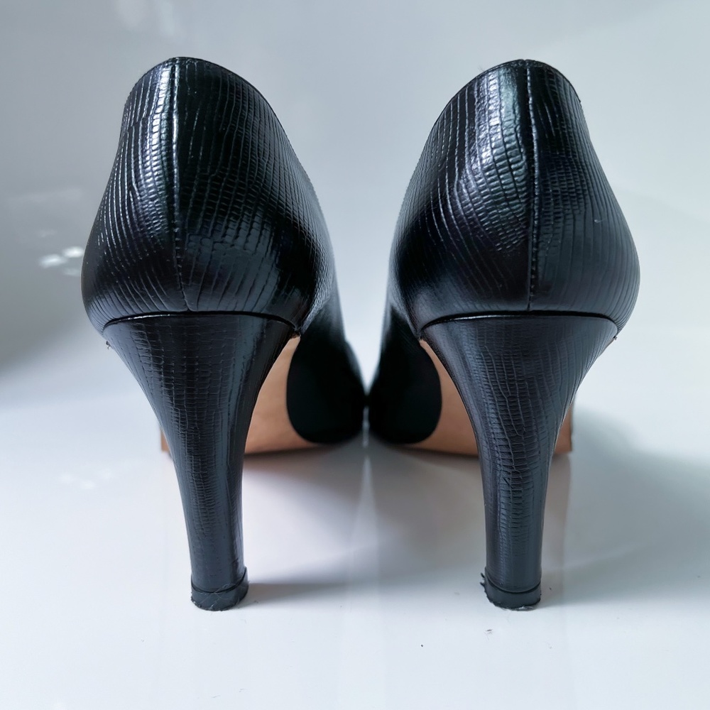 Lauren Ralph Lauren | Whelming Made in Spain Black Lizard Print Textured Leather - Picture 5 of 14
